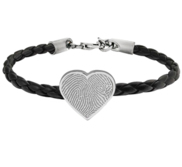 Fingerprint Leather Rope Bracelet w  Stainless Steel Heart Charm