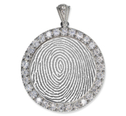 Sterling Silver Custom Fingerprint Round Pendant with Cubic Zirconias