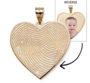 Custom Fingerprint Heart Charm or Pendant with Reverse Photo Option