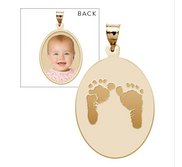 Custom Footprint Oval Charm or Pendant with Reverse Photo Option