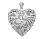 Sterling Silver Custom Fingerprint Heart Pendant with Cubic Zirconias