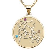 Mother with Son and 2 Daughters Round Pendant w   Birthstones