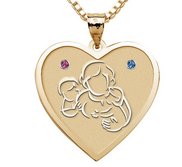 Mother with Son and Daughter Heart Pendant w  Birthstones