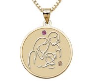 Mother with Two Daughters   Round Pendant Birthstone