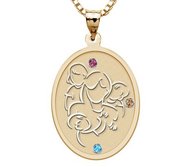 Mother with Daughter and Two Sons with Birthstones   Oval Pendant