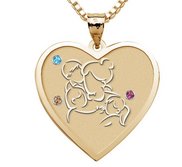 Mother with Son and 2 Daughters Heart Pendant with Birthstones