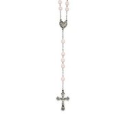 Sterling Silver Rose Quartz Rosary Necklace  with Heart Shaped Miraculous Medal