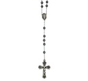 Sterling Silver  Antiqued Hematite  Rosary Necklace  with Miraculous Medal