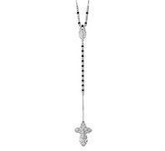 Sterling Silver   Black Glass Rosary Bead Necklace  with Miraculous Medal