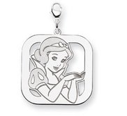 Sterling Silver Snow White Lobster Clasp Square Charm