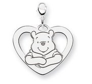 Sterling Silver Disney Winnie the Pooh Lobster Clasp Lg  Heart Charm