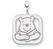 Sterling Silver Winnie the Pooh Large Lobster Clasp Square Charm