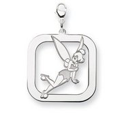 Sterling Silver Tinker Bell Two Layer Lobster Clasp Square Charm