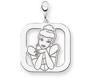 Sterling Silver Cinderella  Lobster Clasp Square Charm