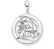 Sterling Silver Princess Aurora Lobster Clasp Round Charm