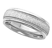 14k White Gold 6 75mm Fancy Wedding Band with Milgrain