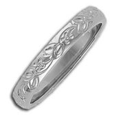 14k White Gold 3mm Hand Engraved Fancy Wedding Band