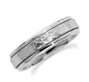 14k White Gold 6mm Fancy Wedding Band with Hammer Finish