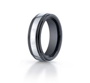 Ridged Edge Black Ceramic   Tungsten Comfort Fit 7mm Wedding Band