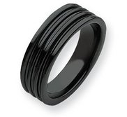 Ceramic Black Grooved 7mm Polished Band