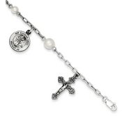 Sterling Silver  Cultured Pearl Rosary Bracelet  with Our Guardian Angel Medal