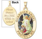 Guardian Angel  School Protect  Double Sided Medal   Color EXCLUSIVE 