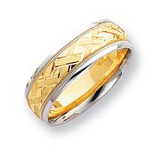 14k Two Tone 7mm Design Etched Wedding Band