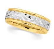 14k Two Tone 7mm Design Etched Wedding Band