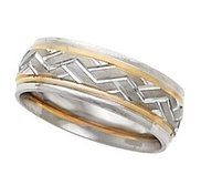 14k Two Tone 7mm Design Etched Wedding Band