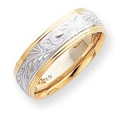 14k Two Tone 7mm Design Etched Wedding Band