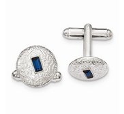 Silver tone Blue Crystal Filigree Round Cufflinks