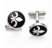 Stainless Steel Black Enamel with Fleur de lis Cufflinks