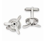 Engravable Silver tone Polished Moveable Propeller Cufflinks