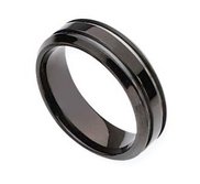 Titanium Black Plated Grooved 7mm Wedding Band