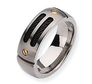 Titanium Black Plated 24k Gold Accent 8mm Brushed Wedding Band