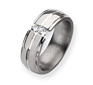 Titanium 8mm Diamond Grooved Polished Wedding Band