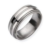 Titanium Grooved and Beaded 8mm Polished Wedding Band