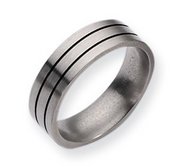 Titanium Black Enamel Flat Grooved 7mm Brushed Wedding Band