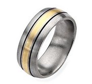 Titanium 14k Gold Inlay 8mm Brushed and Antiqued Wedding Band