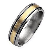 Titanium 14k Gold Inlay 6mm Brushed and Antiqued Wedding Band