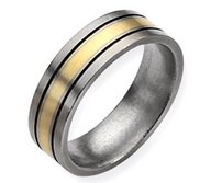 Titanium 14k Gold Inlay Flat 7mm Brushed and Antiqued Wedding Band