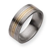 Titanium 14k Gold and Sterling Silver Inlay 8mm Satin Wedding Band