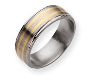 Titanium 14k Gold Inlay 8mm Satin and Polished Wedding Band