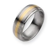 Titanium 14k Gold Inlay 8mm Brushed and Polished Wedding Band