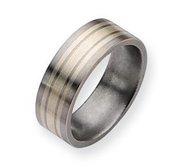 Titanium Sterling Silver Inlay Flat 8mm Brushed Wedding Band