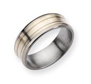 Titanium Sterling Silver Inlay Concave 8mm Satin and Polished Band