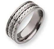 Titanium Sterling Silver Inlay 8mm Satin and Polished Wedding Band