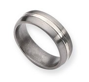 Titanium Grooved 7mm Satin and Sterling Silver Polished Wedding Band