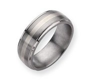 Titanium Sterling Silver Inlay 8mm Brushed and Polished Wedding Band