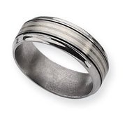 Titanium Sterling Silver Inlay 8mm Satin and Polished Wedding Band